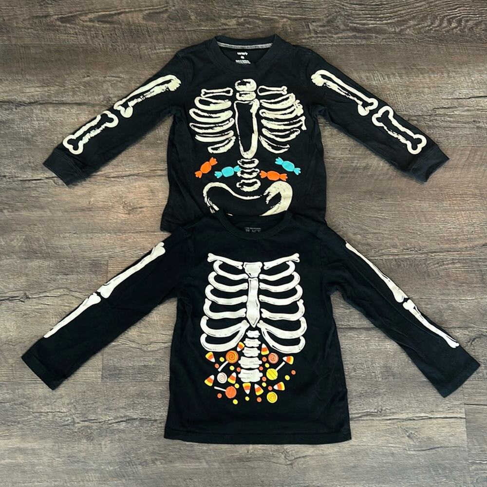 Carter’s/The Children’s Place‎ 4T BUNDLE (2) Halloween Skeleton Long Sleeve Tees